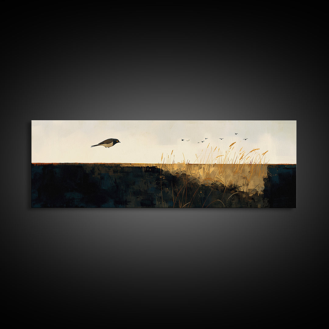Minimal Birds in Flight over an Open Canvas Print, General Fine Art, Wall Art Prints, Living Room Decor, Watercolor Art, GEN-3x1-86