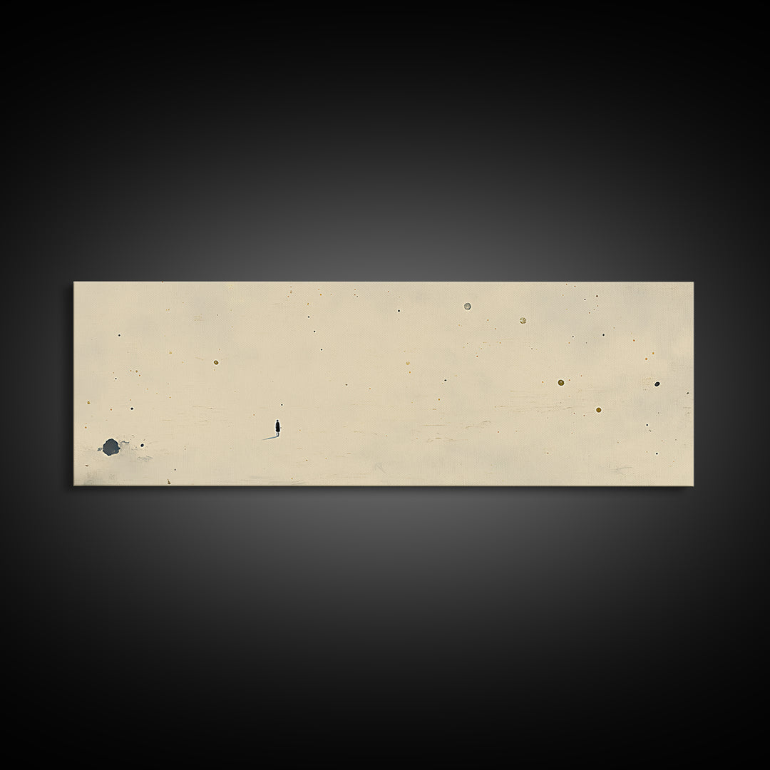 Minimal Black Line Figure on Textured Paper Canvas Print, General Fine Art, Painting, Living Room Decor, Fine Art, GEN-3x1-91