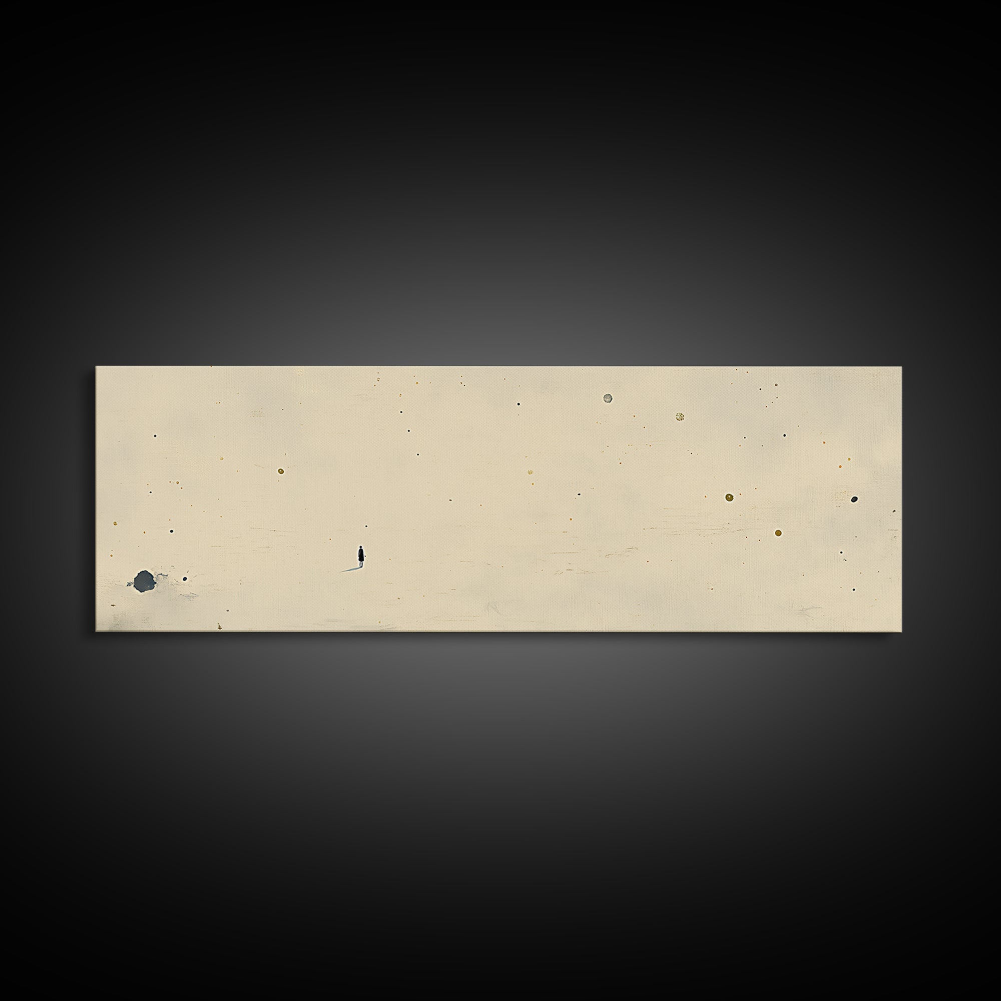 Minimal Black Line Figure on Textured Paper Canvas Print, General Fine Art, Painting, Living Room Decor, Fine Art, GEN-3x1-91