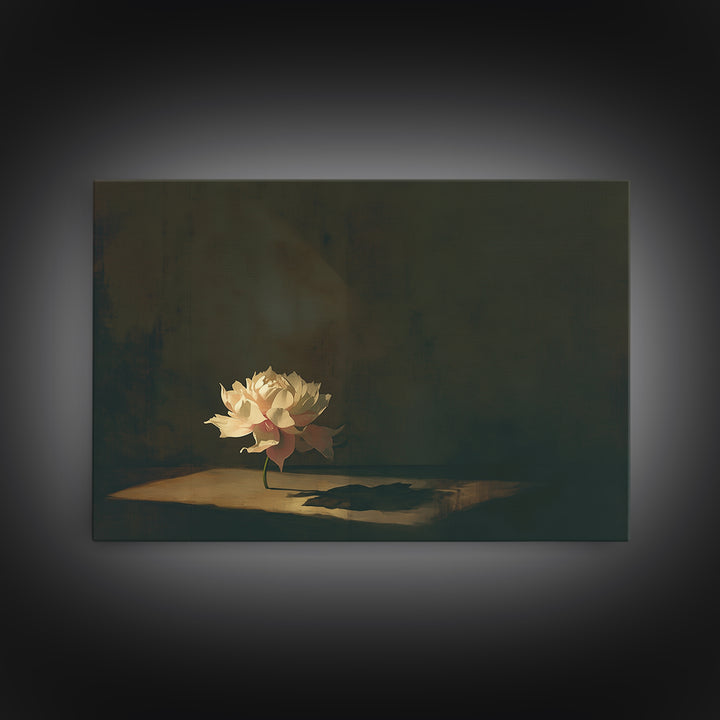 Single Sculptural Flower on a Dark Ground Canvas Print, General Fine Art, Original Art, Living Room Decor, Wall Art, GEN-3x2-13