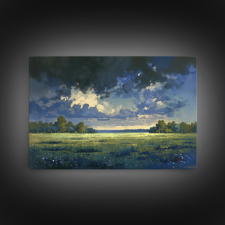 Sunlit Meadow with Loose Impressionist Brushwork Canvas Print, General Fine Art, Printable Wall Art, Living Room Decor, GEN-3x2-18