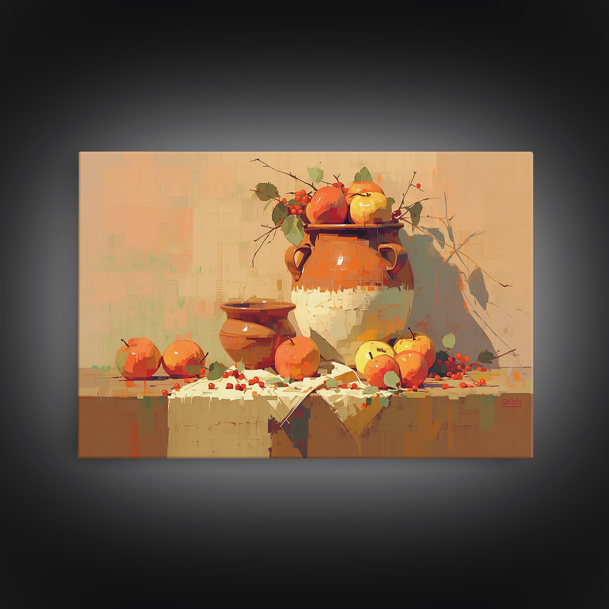 Simple Still Life of Fruit and Linen Framed Canvas Print, General Fine Art, Art Nouveau, Living Room Decor, Abstract Art, GEN-3x2-20