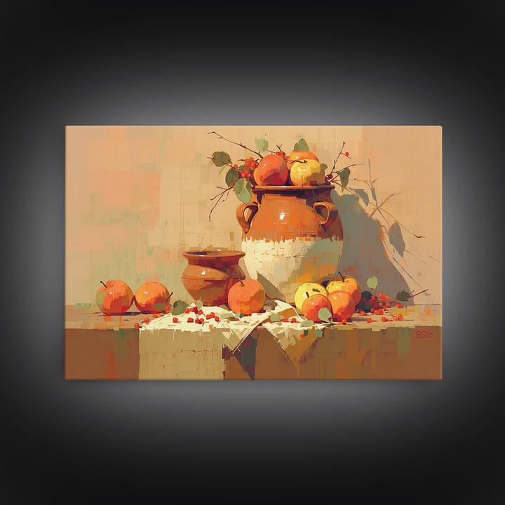 Simple Still Life of Fruit and Linen Framed Canvas Print, General Fine Art, Art Nouveau, Living Room Decor, Abstract Art, GEN-3x2-20