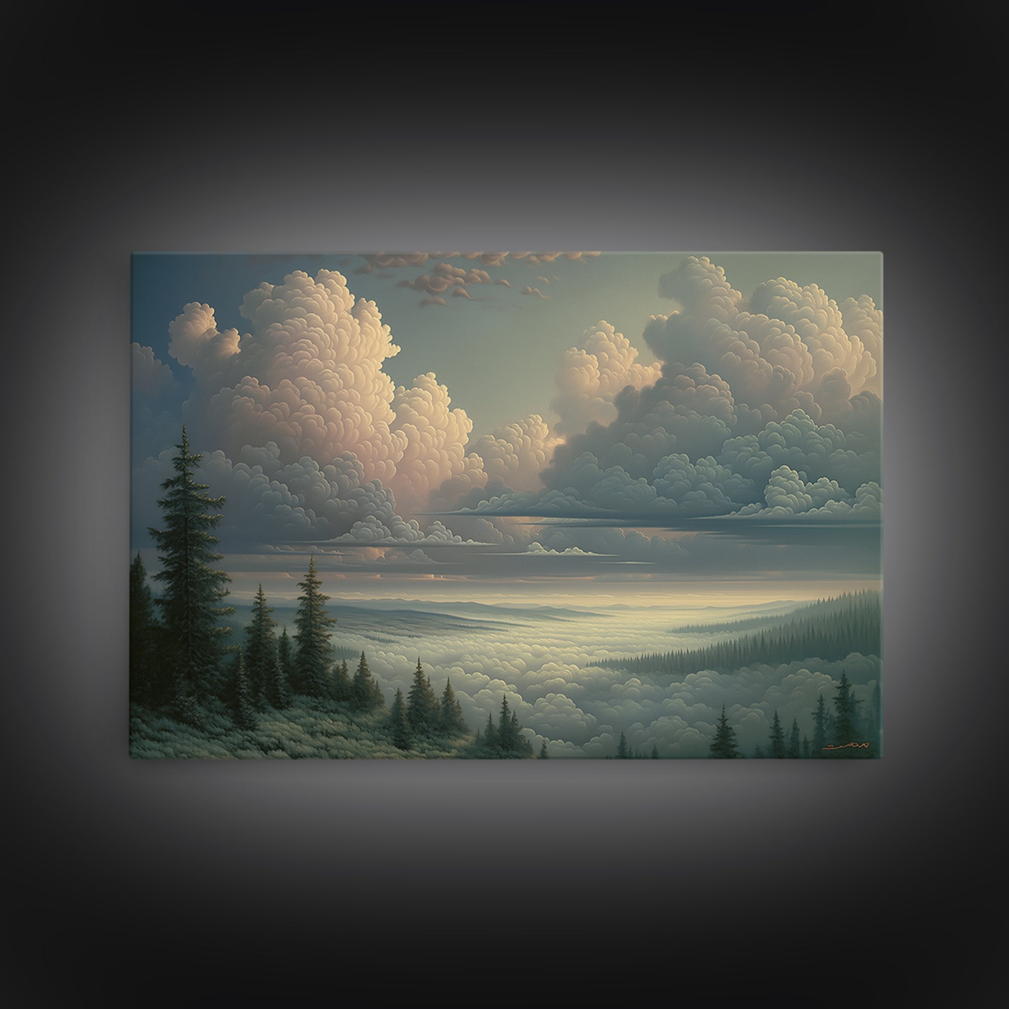 Romantic Cloudscape with Blush and Cream Tones Canvas Print, General Fine Art, Canvas, Living Room Decor, Oil Painting, GEN-3x2-22
