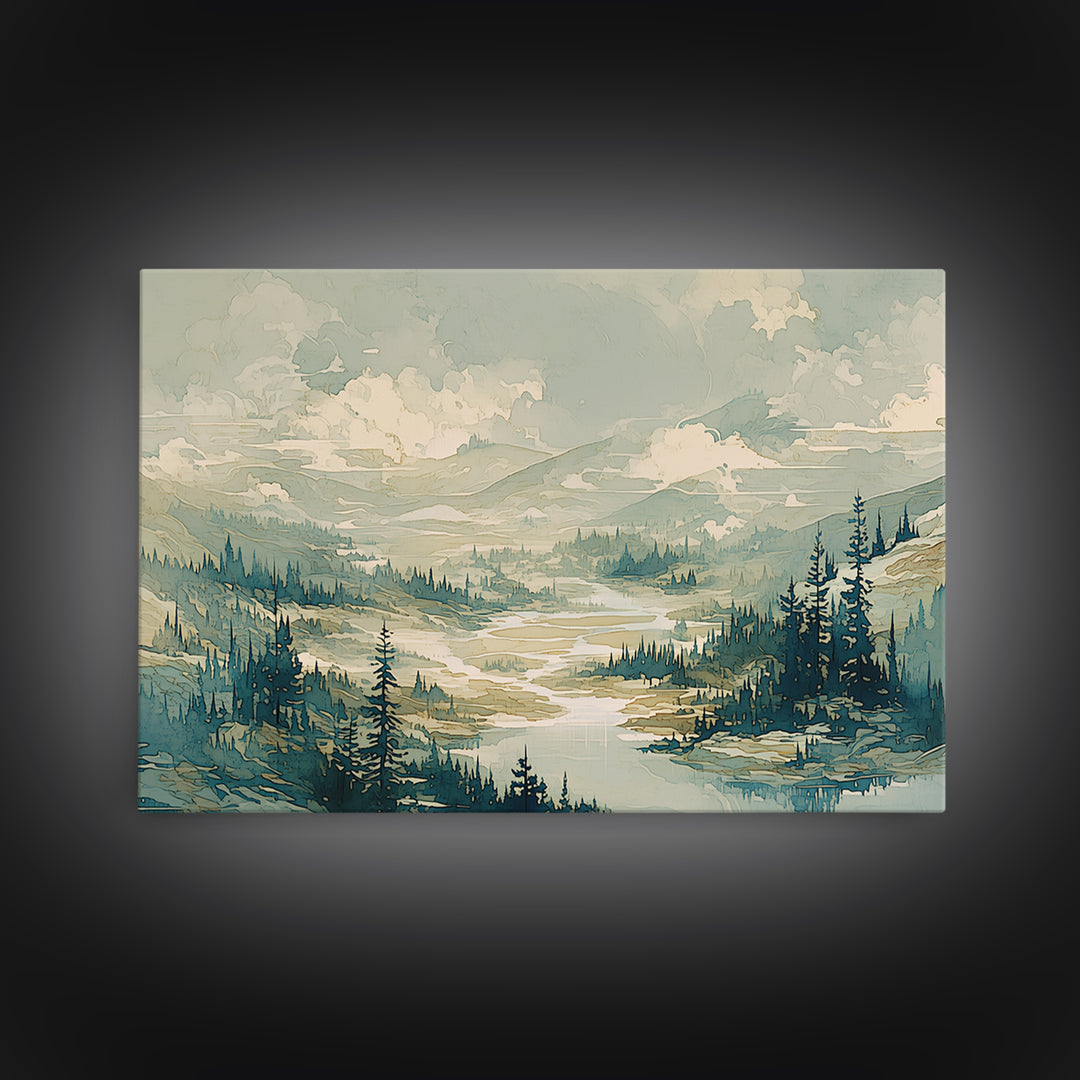 Quiet Abstract River Shape Framed Canvas Print, General Fine Art, Large Wall Art, Living Room Decor, Abstract Art, GEN-3x2-28