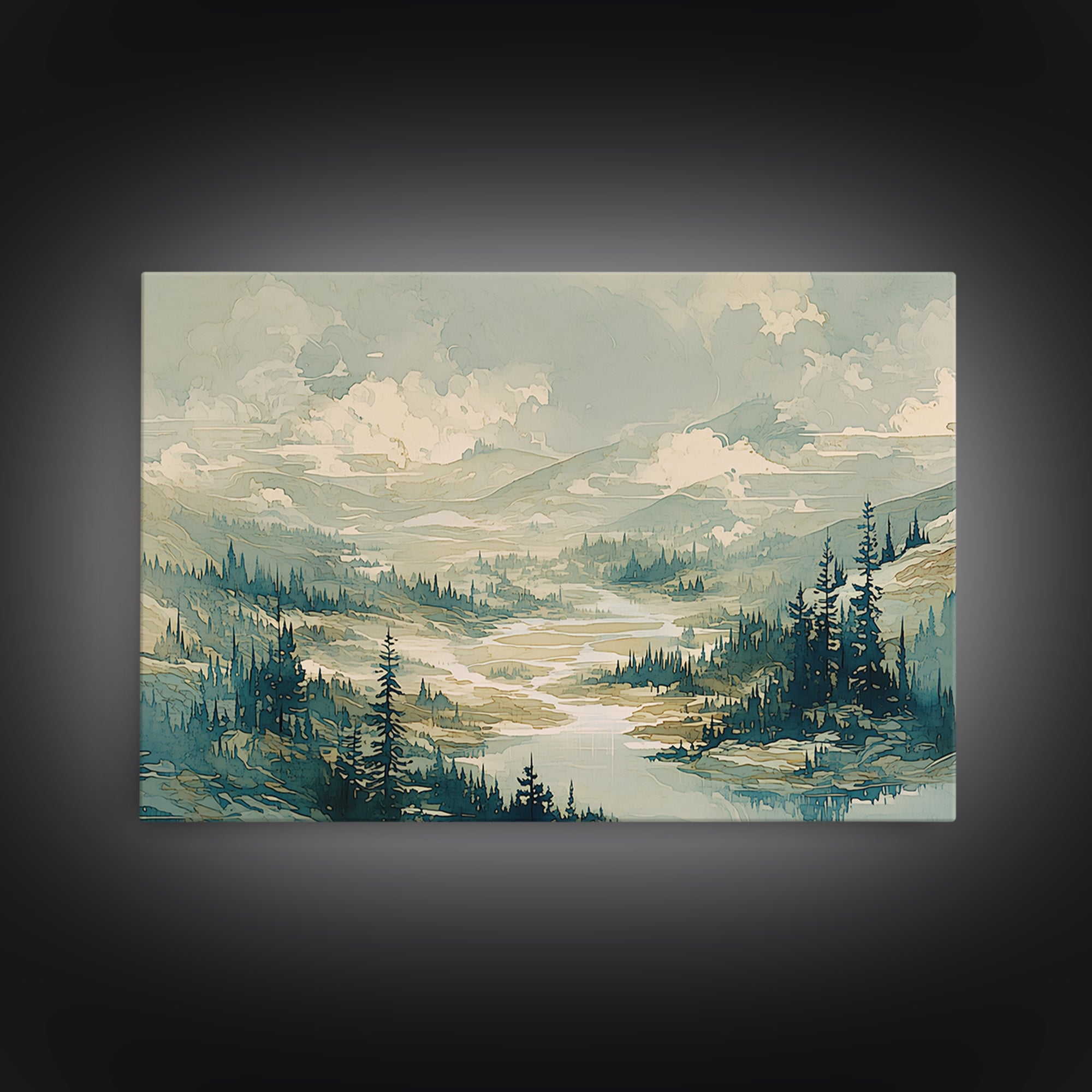 Quiet Abstract River Shape Framed Canvas Print, General Fine Art, Large Wall Art, Living Room Decor, Abstract Art, GEN-3x2-28