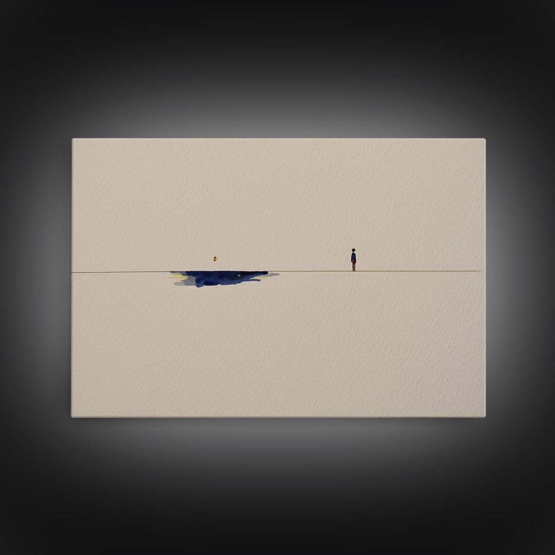 Minimal Black Line Figure on Textured Paper Canvas Print, General Fine Art, Statement Artwork, Living Room Decor, GEN-3x2-31