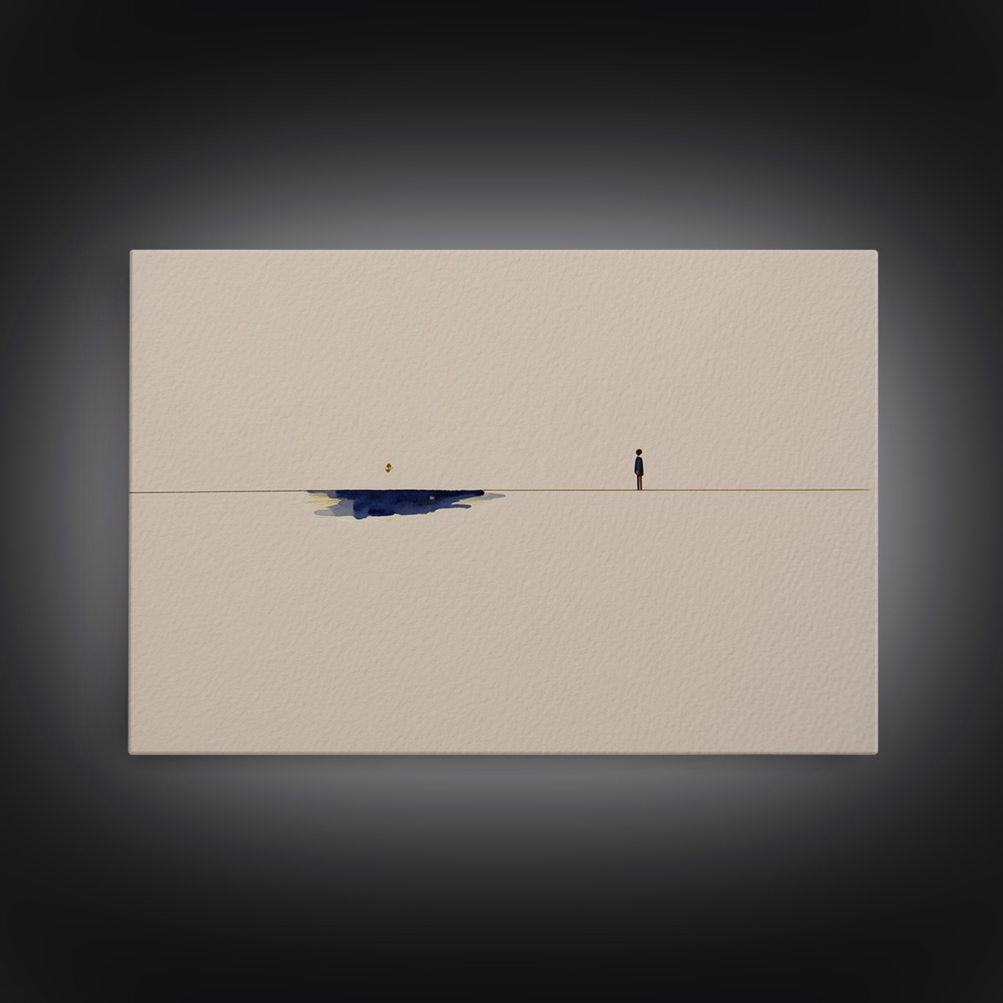 Minimal Black Line Figure on Textured Paper Canvas Print, General Fine Art, Statement Artwork, Living Room Decor, GEN-3x2-31