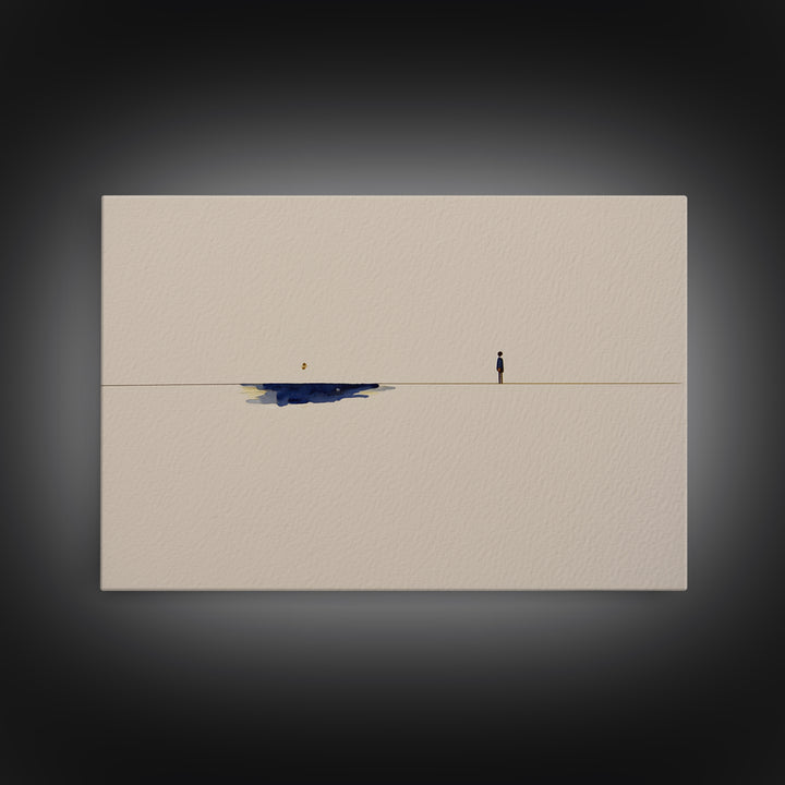 Minimal Black Line Figure on Textured Paper Canvas Print, General Fine Art, Statement Artwork, Living Room Decor, GEN-3x2-31