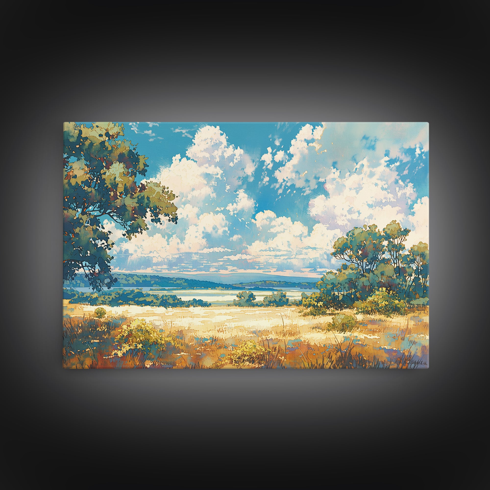 Sunlit Meadow with Loose Impressionist Brushwork Canvas Print, General Fine Art, Digital Wall Art, Living Room Decor, Fine Art, GEN-3x2-42