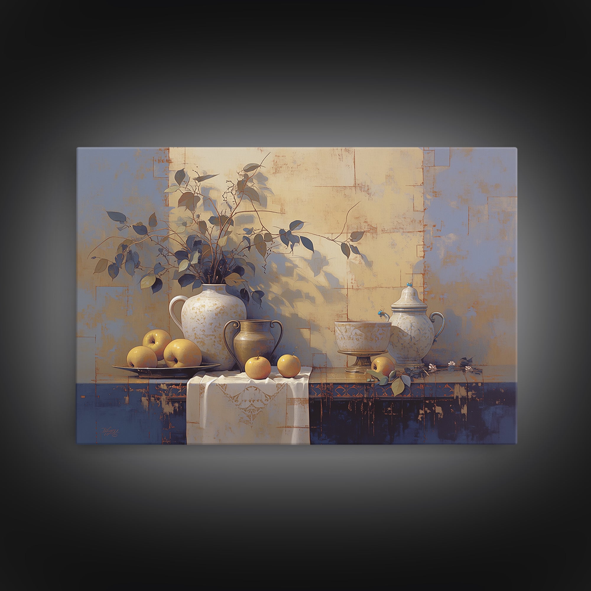 Simple Still Life of Fruit and Linen Canvas Print, General Fine Art, Digital Print, Living Room Decor, Abstract Art, GEN-3x2-44