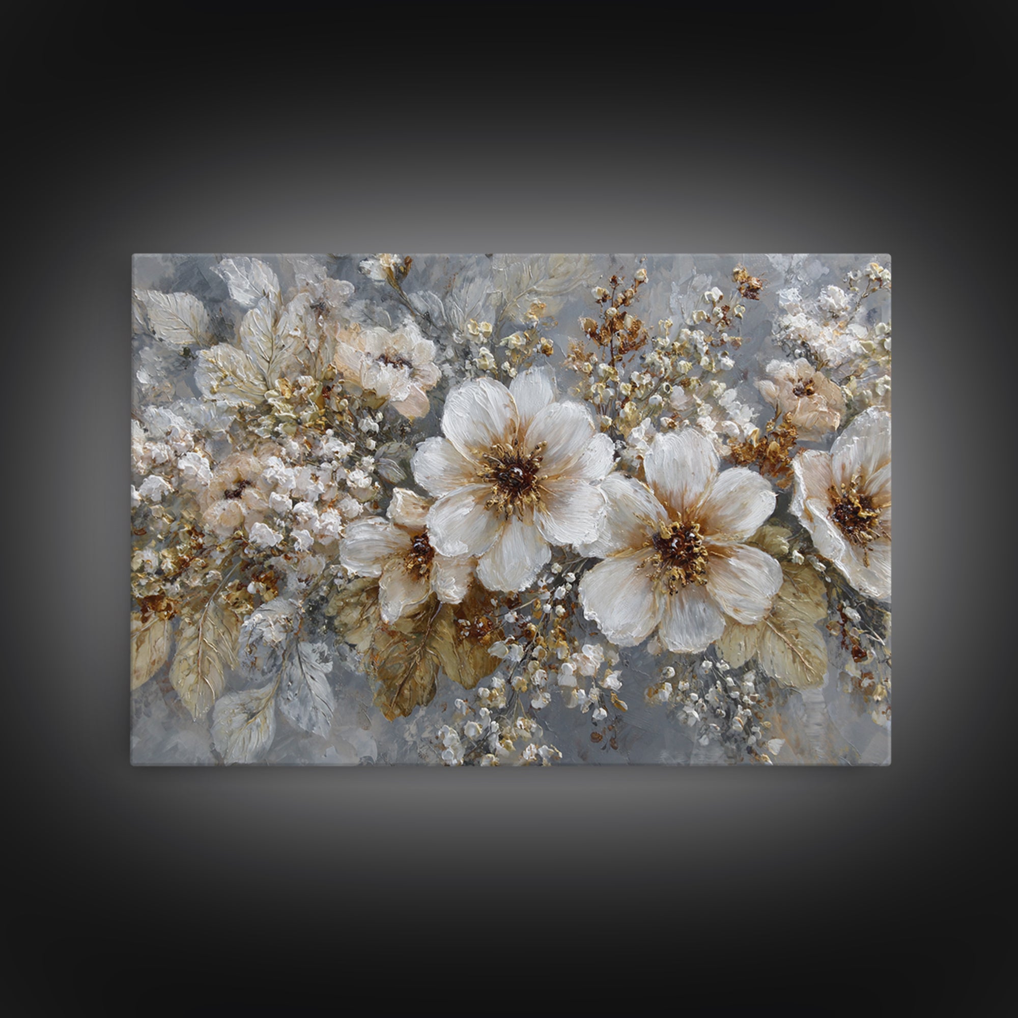 Botanical Silhouette Series Canvas Print, General Fine Art, Neutral Decor, Living Room Decor, Oil Painting, Home Decor, GEN-3x2-49