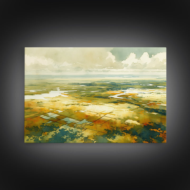 Quiet Abstract Landscape Framed Canvas Print, General Fine Art, Abstract Art, Living Room Decor, Oil Painting, GEN-3x2-5