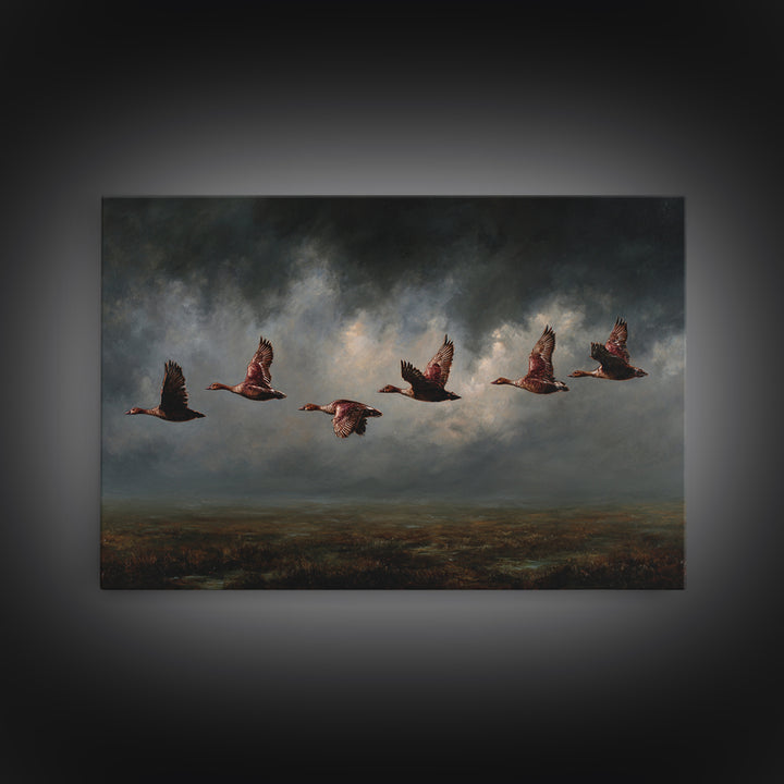 Minimal Birds in Flight over an Open Framed Canvas Print, General Fine Art, Art Deco, Living Room Decor, Oil Painting, GEN-3x2-50