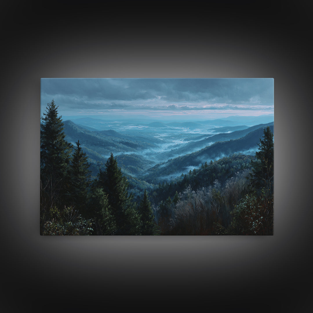 Misty Mountain Valley Canvas Print, General Fine Art, Room Decor, Living Room Decor, Fine Art, Digital Prints, GEN-3x2-56