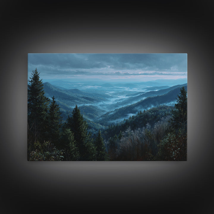 Misty Mountain Valley Canvas Print, General Fine Art, Room Decor, Living Room Decor, Fine Art, Digital Prints, GEN-3x2-56