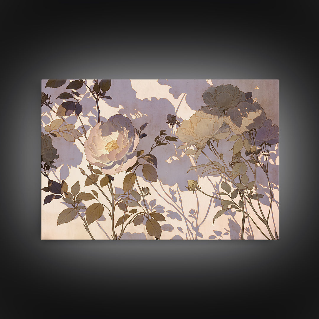 Large Neutral Floral Study Framed Canvas Print, General Fine Art, Mid Century Modern, Living Room Decor, Fine Art, GEN-3x2-6