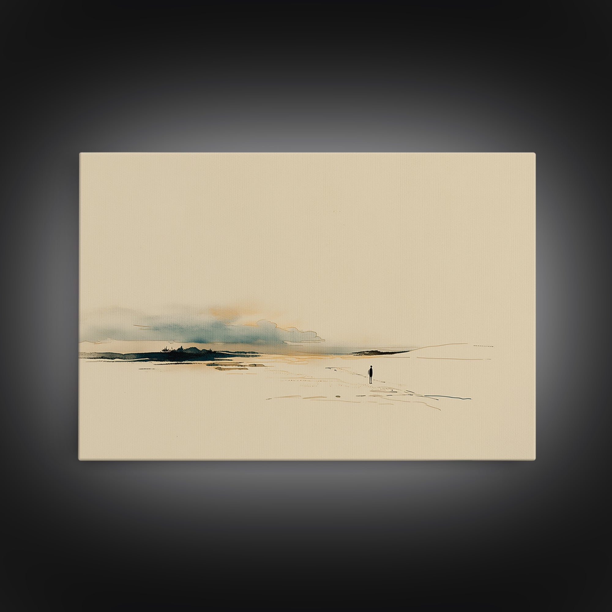 Minimal Black Line Figure on Textured Paper Framed Canvas Print, General Fine Art, Digital Art, Living Room Decor, Fine Art, GEN-3x2-7