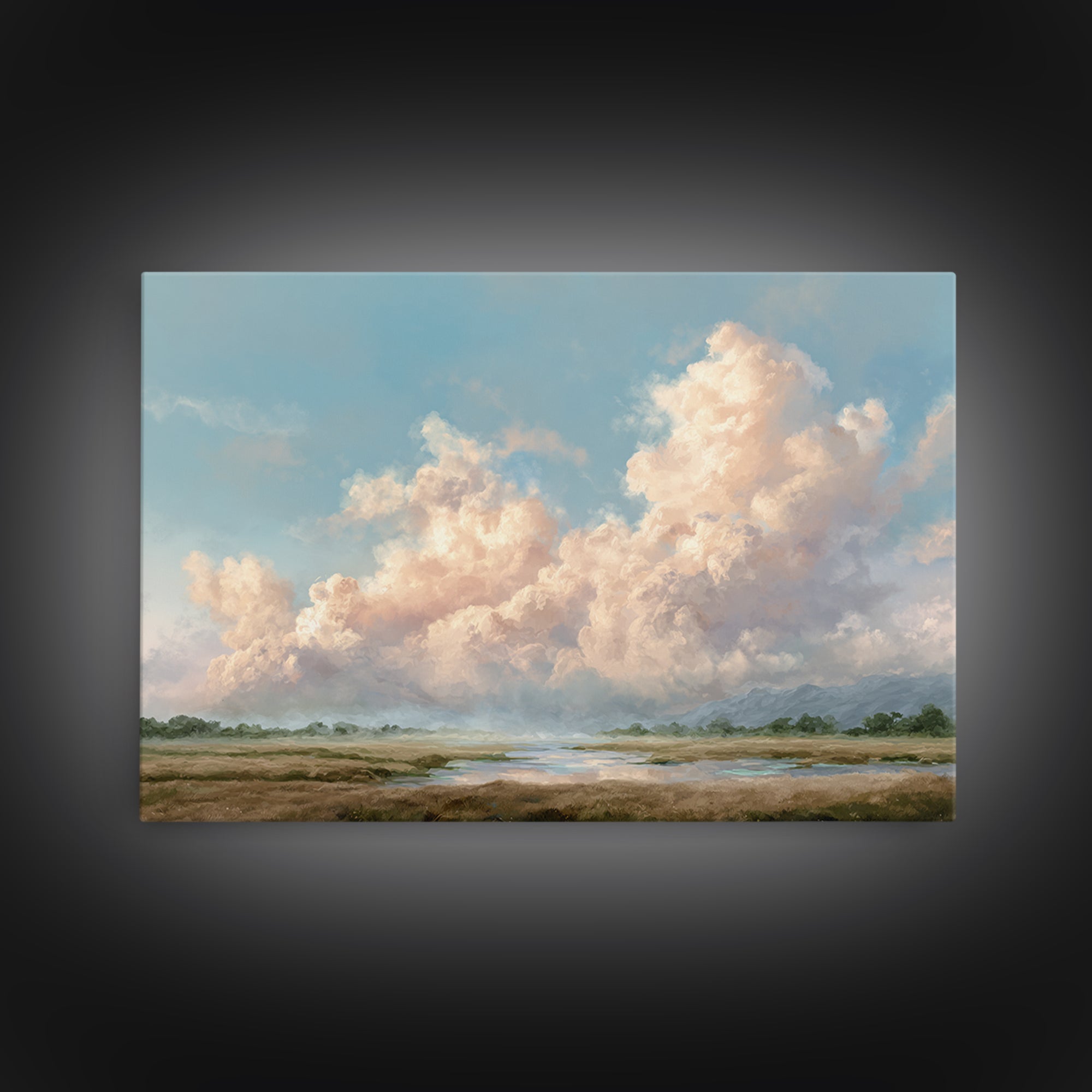 Romantic Cloudscape with Blush and Cream Tones Canvas Print, General Fine Art, Large Wall Art, Living Room Decor, GEN-3x2-70
