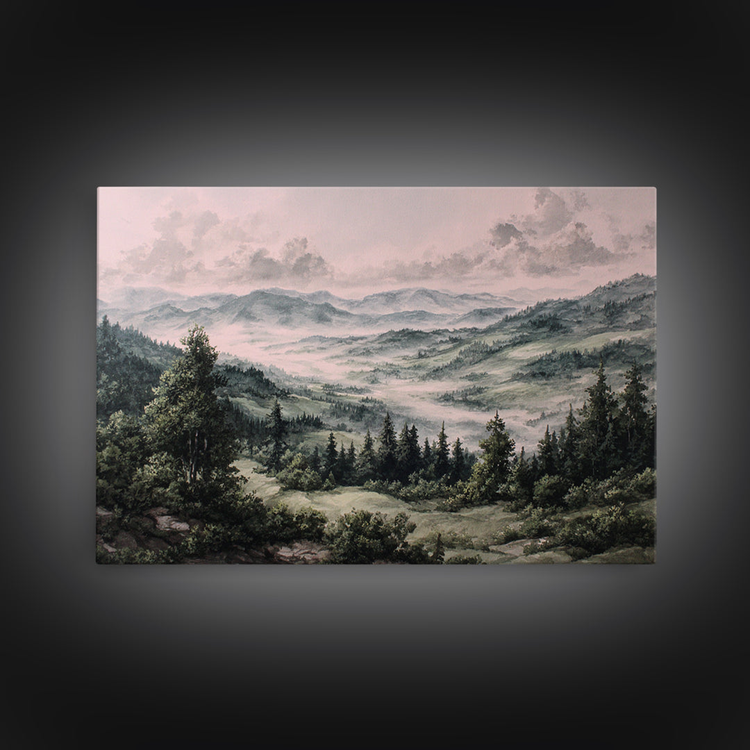 Elegant Ink Wash Landscape Canvas Print, General Fine Art, Contemporary Art, Living Room Decor, Fine Art, Digital Art, GEN-3x2-72