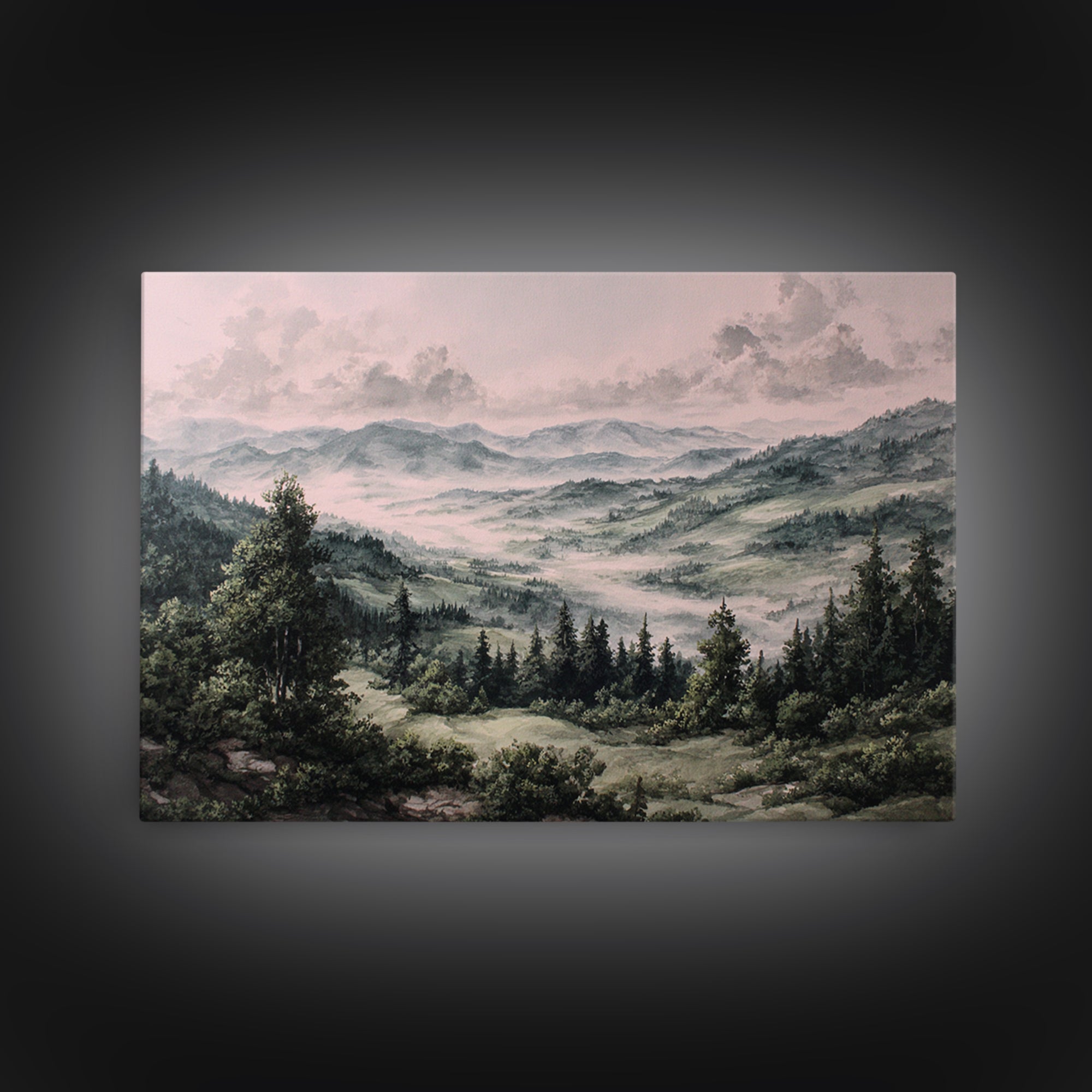 Elegant Ink Wash Landscape Canvas Print, General Fine Art, Contemporary Art, Living Room Decor, Fine Art, Digital Art, GEN-3x2-72