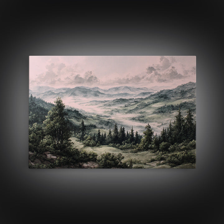 Elegant Ink Wash Landscape Canvas Print, General Fine Art, Contemporary Art, Living Room Decor, Fine Art, Digital Art, GEN-3x2-72