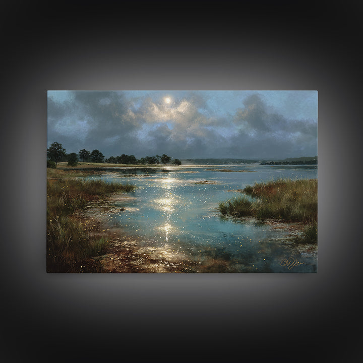 Dreamlike Moonlit Lake Canvas Print, General Fine Art, Boho Decor, Living Room Decor, Fine Art, Wall Decor, Painting, GEN-3x2-89