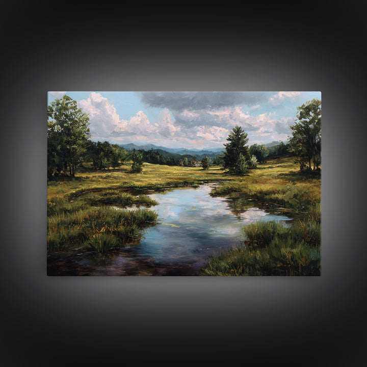 Sunlit Meadow with Loose Impressionist Brushwork Canvas Print, General Fine Art, Framed Wall Art, Living Room Decor, GEN-3x2-90