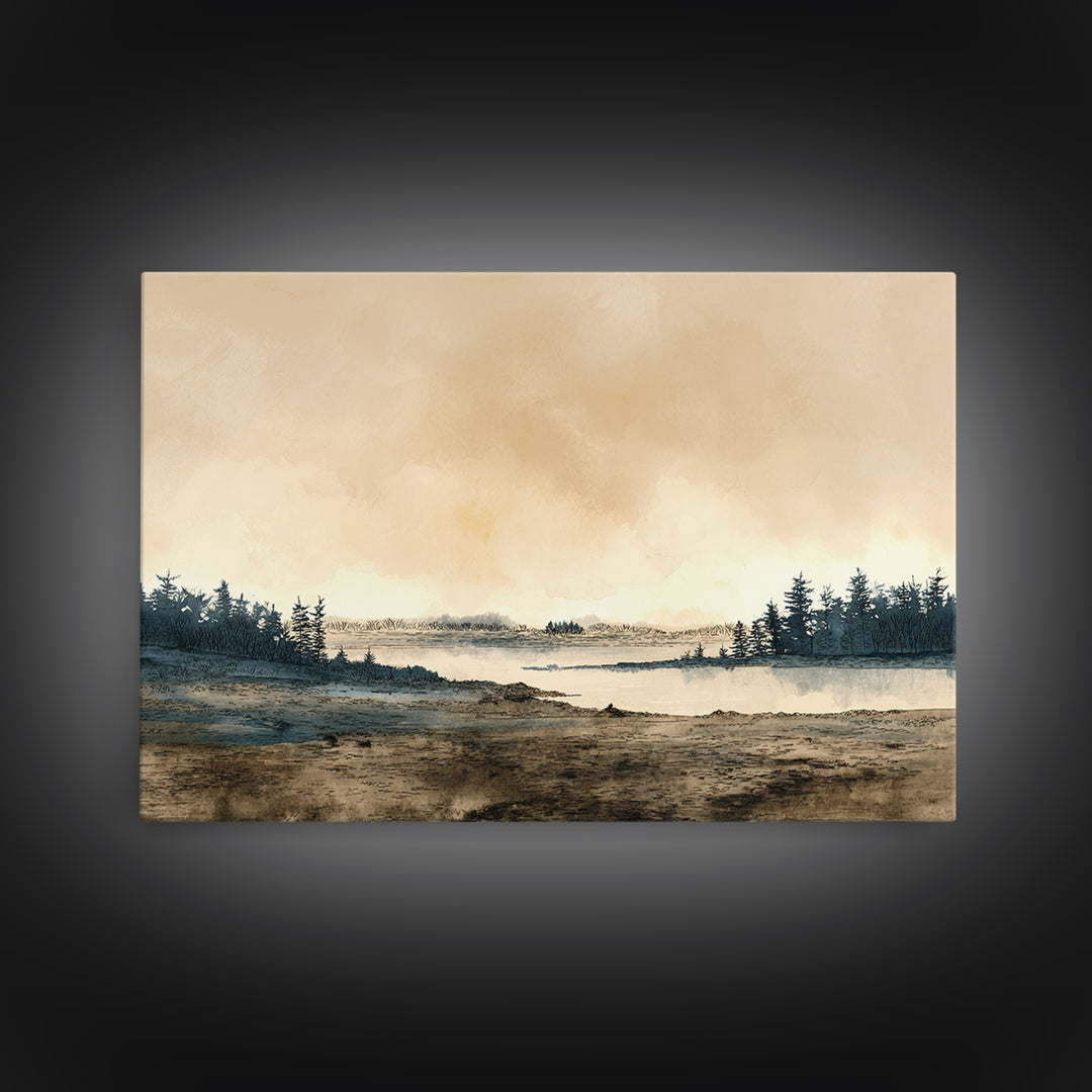 Elegant Ink Wash Landscape Framed Canvas Print, General Fine Art, Wall Decor, Living Room Decor, Fine Art, Original Painting, GEN-3x2-96