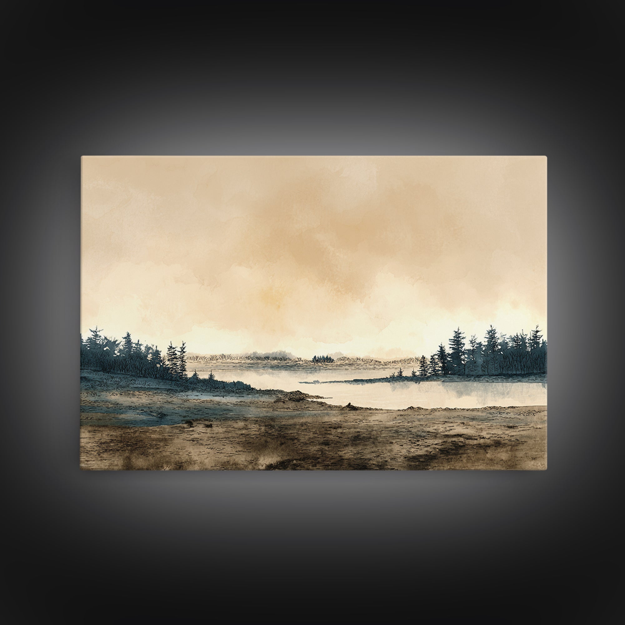 Elegant Ink Wash Landscape Framed Canvas Print, General Fine Art, Wall Decor, Living Room Decor, Fine Art, Original Painting, GEN-3x2-96