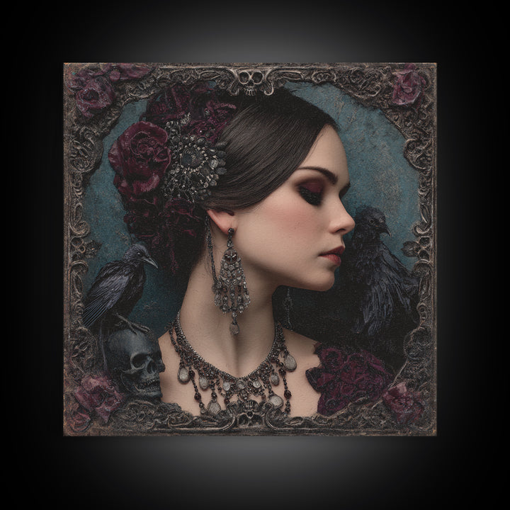 Vampire Inspired Portrait with Pale Skin and Canvas Print, Gothic Art, Halloween Art, Living Room Decor, Oil Painting, Gothic, GOT-1x1-10
