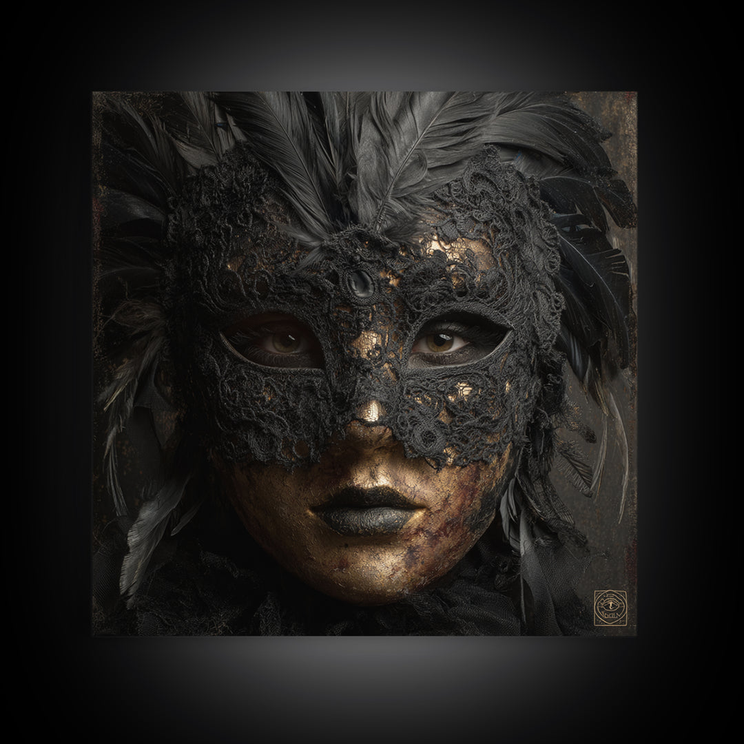 Phantom Ballroom Mask Framed Canvas Print, Gothic Art, Gothic Wallpaper, Living Room Decor, Watercolor Art, Gothic, GOT-1x1-24
