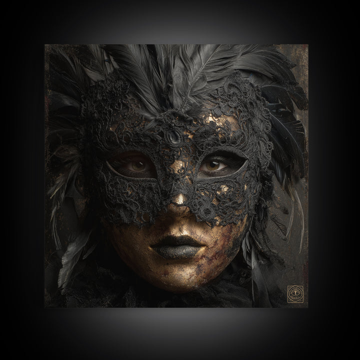 Phantom Ballroom Mask Framed Canvas Print, Gothic Art, Gothic Wallpaper, Living Room Decor, Watercolor Art, Gothic, GOT-1x1-24
