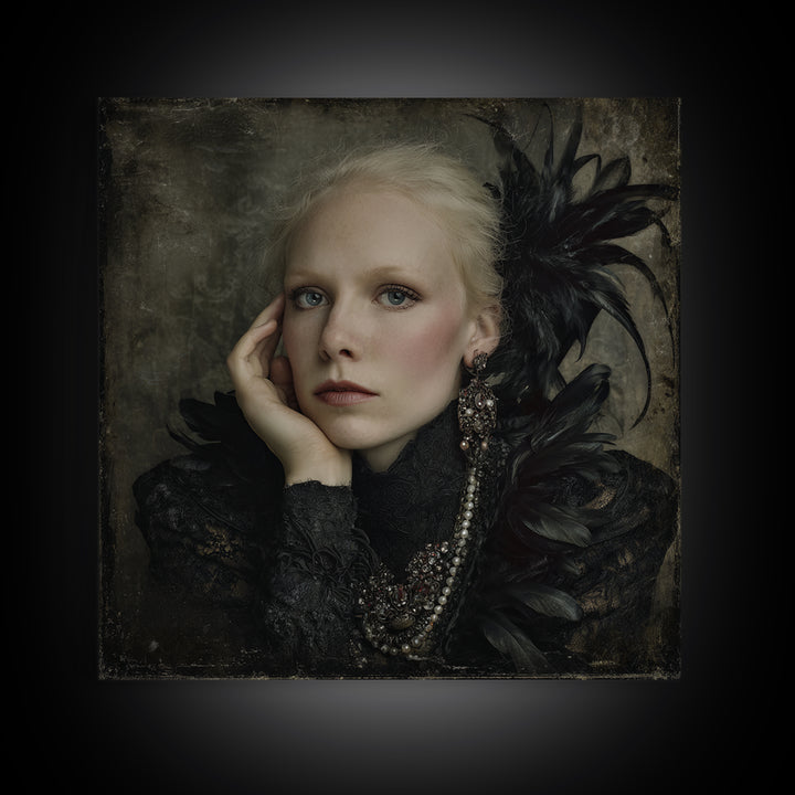 Vampire Inspired Portrait with Pale Skin and Framed Canvas Print, Gothic Art, Gothic Wall Decor, Living Room Decor, Gothic, GOT-1x1-34