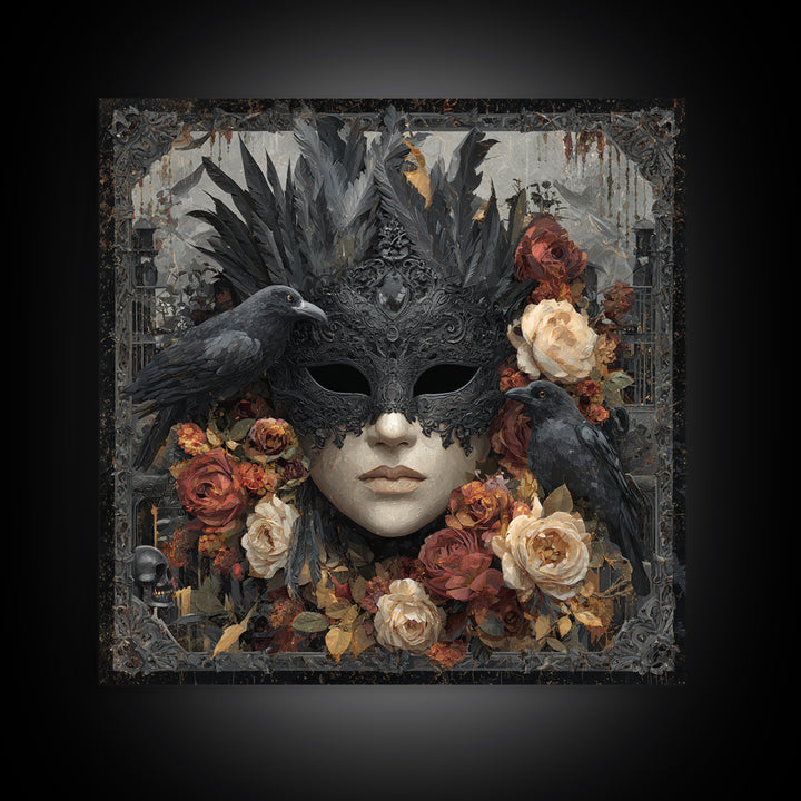 Phantom Ballroom Mask Framed Canvas Print, Gothic Art, Poster, Living Room Decor, Fine Art, Gothic, Witchy Decor, Printable Art, GOT-1x1-48