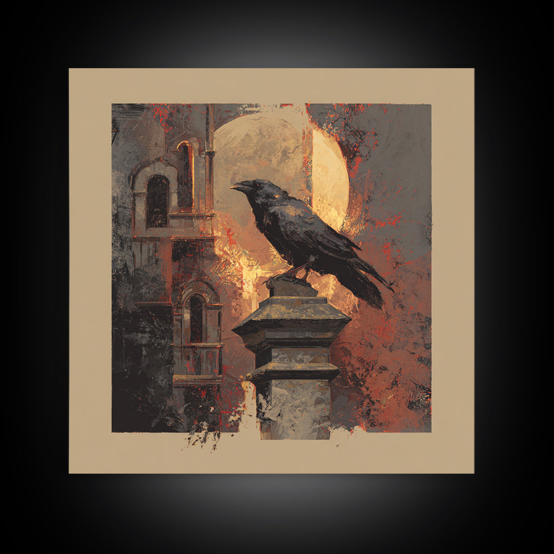 Raven on a Cathedral Gargoyle Canvas Print, Gothic Art, Neutral Decor, Living Room Decor, Fine Art, Gothic, Home Decor, GOT-1x1-49