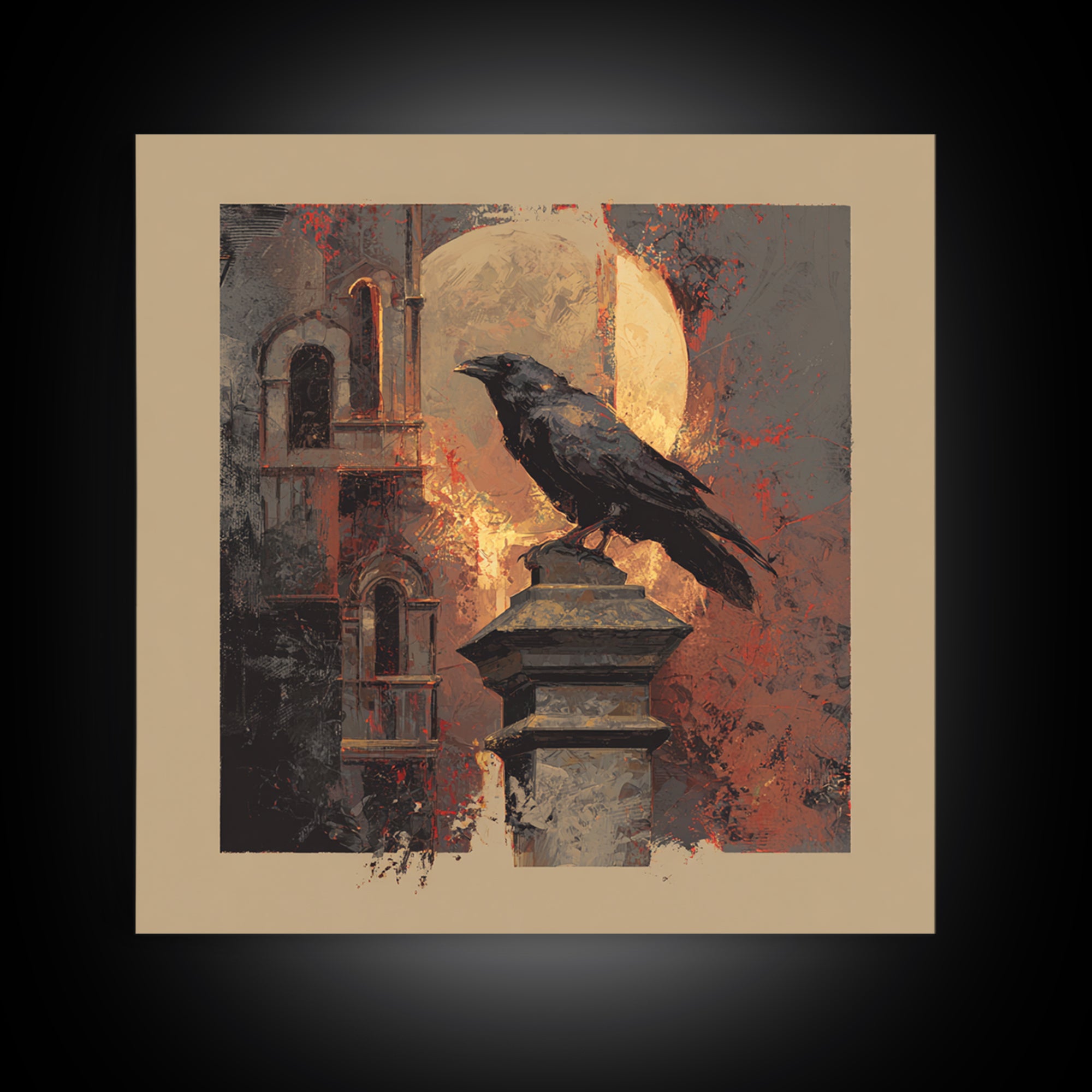 Raven on a Cathedral Gargoyle Canvas Print, Gothic Art, Neutral Decor, Living Room Decor, Fine Art, Gothic, Home Decor, GOT-1x1-49