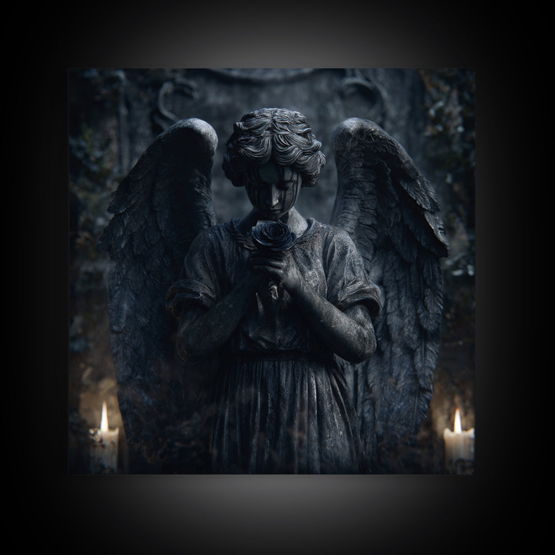 Weeping Angel Statue Framed Canvas Print, Gothic Art, Gothic Decor, Living Room Decor, Fine Art, Gothic, Canvas Painting, GOT-1x1-56