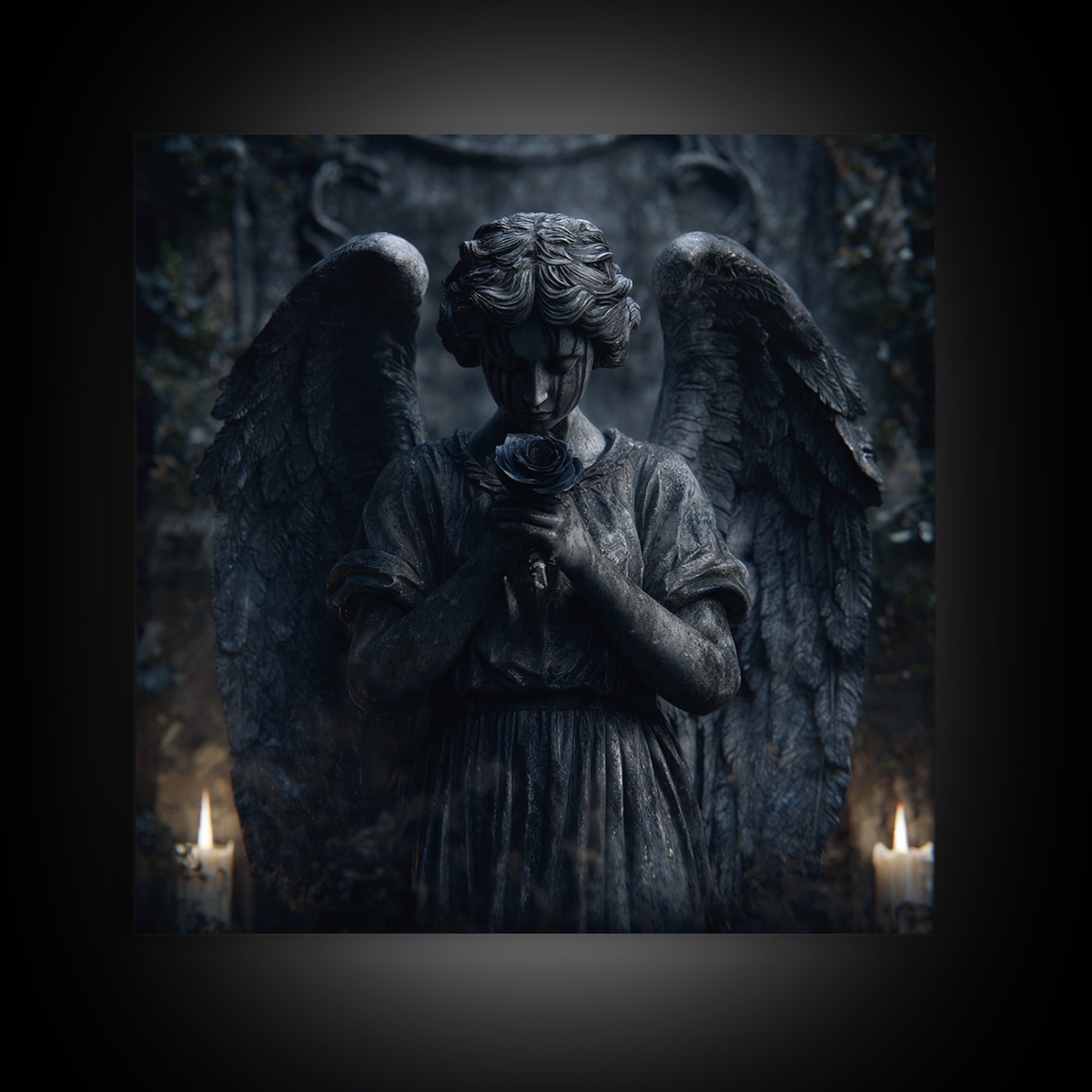 Weeping Angel Statue Framed Canvas Print, Gothic Art, Gothic Decor, Living Room Decor, Fine Art, Gothic, Canvas Painting, GOT-1x1-56