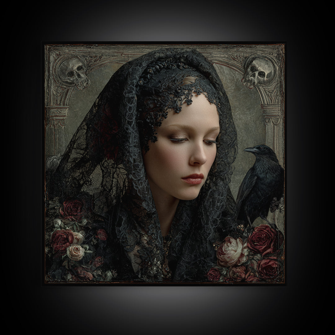 Melancholy Woman Portrait Canvas Print, Gothic Art, Dark Academia Art, Living Room Decor, Oil Painting, Gothic, Boho Decor, GOT-1x1-76