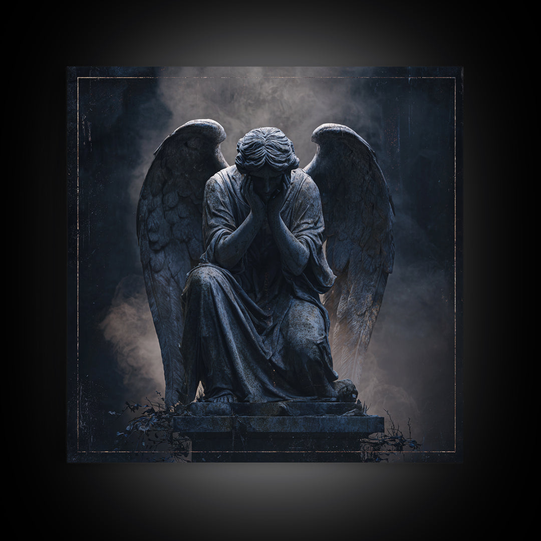 Weeping Angel Statue Framed Canvas Print, Gothic Art, Printable Wall Art, Living Room Decor, Fine Art, Gothic, Halloween Art, GOT-1x1-8