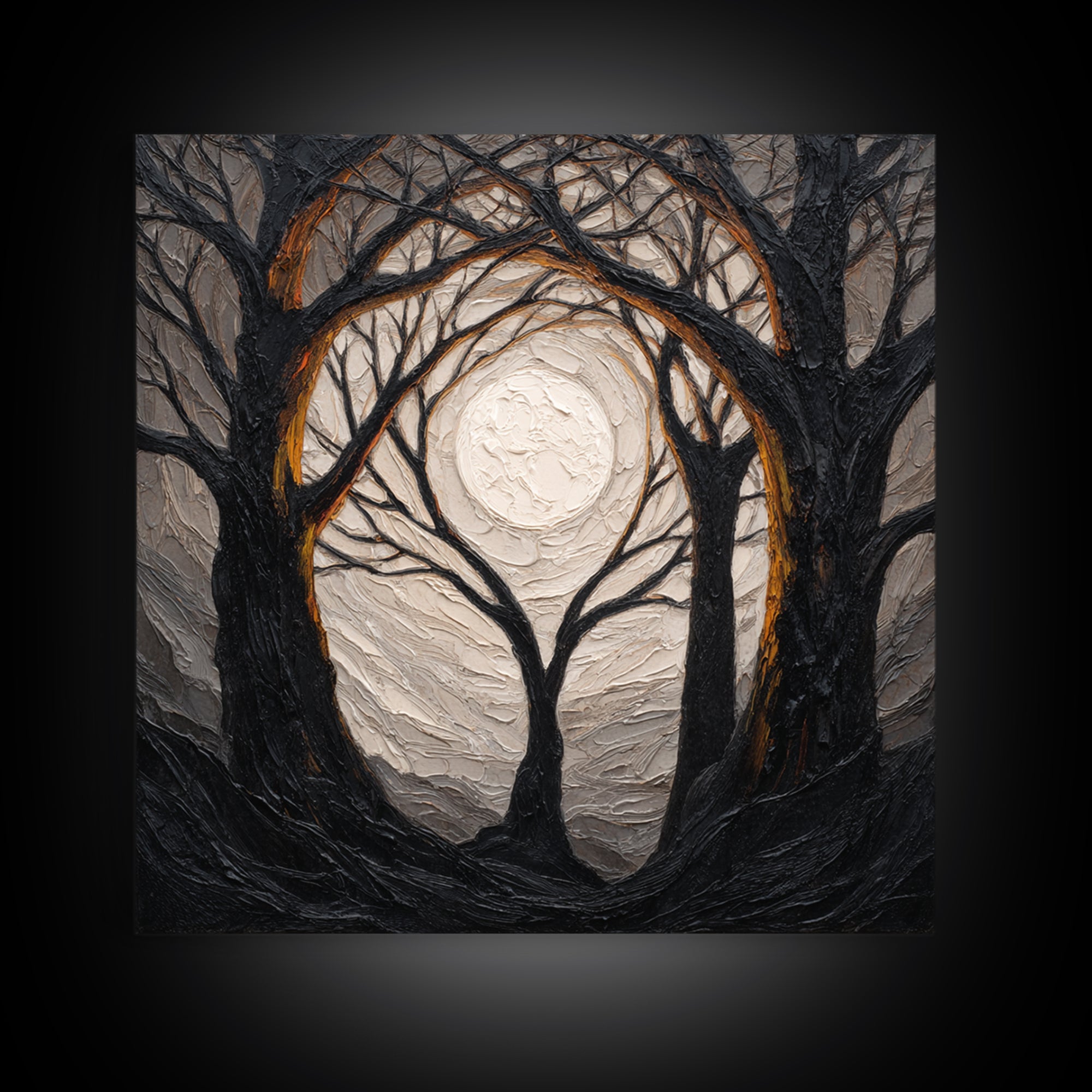 Silver Moon over Twisted Black Trees Canvas Print, Gothic Art, Black and White Art, Living Room Decor, Fine Art, Gothic, GOT-1x1-9