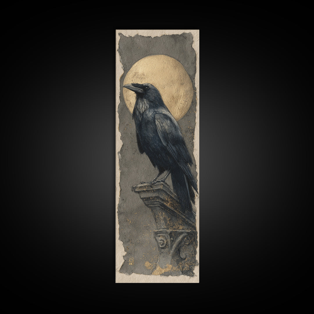 Raven Feathers Arranged Like a Halo Canvas Print, Gothic Art, Moody Wall Art, Living Room Decor, Fine Art, Gothic, Wall Decor, GOT-1x3-10
