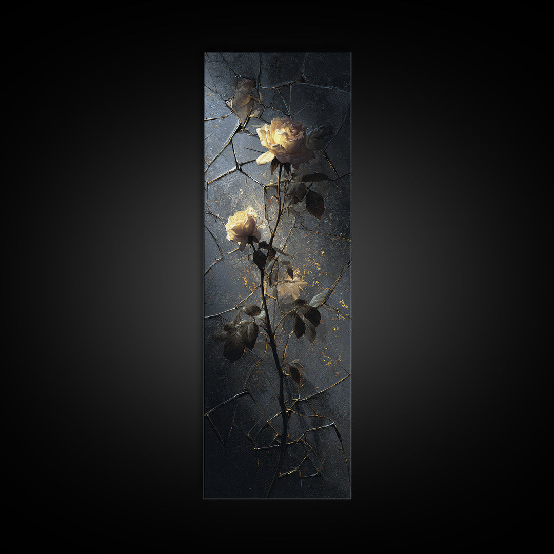 Cracked Mirror Reflecting Moon and Roses Canvas Print, Gothic Art, Canvas Tote Bag, Living Room Decor, Fine Art, Gothic, GOT-1x3-11