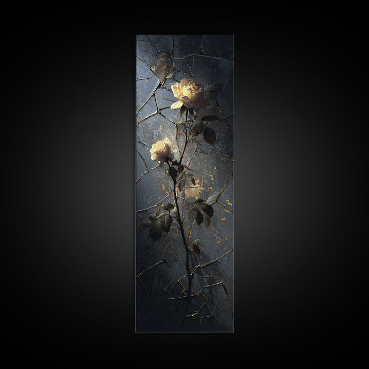 Cracked Mirror Reflecting Moon and Roses Canvas Print, Gothic Art, Canvas Tote Bag, Living Room Decor, Fine Art, Gothic, GOT-1x3-11