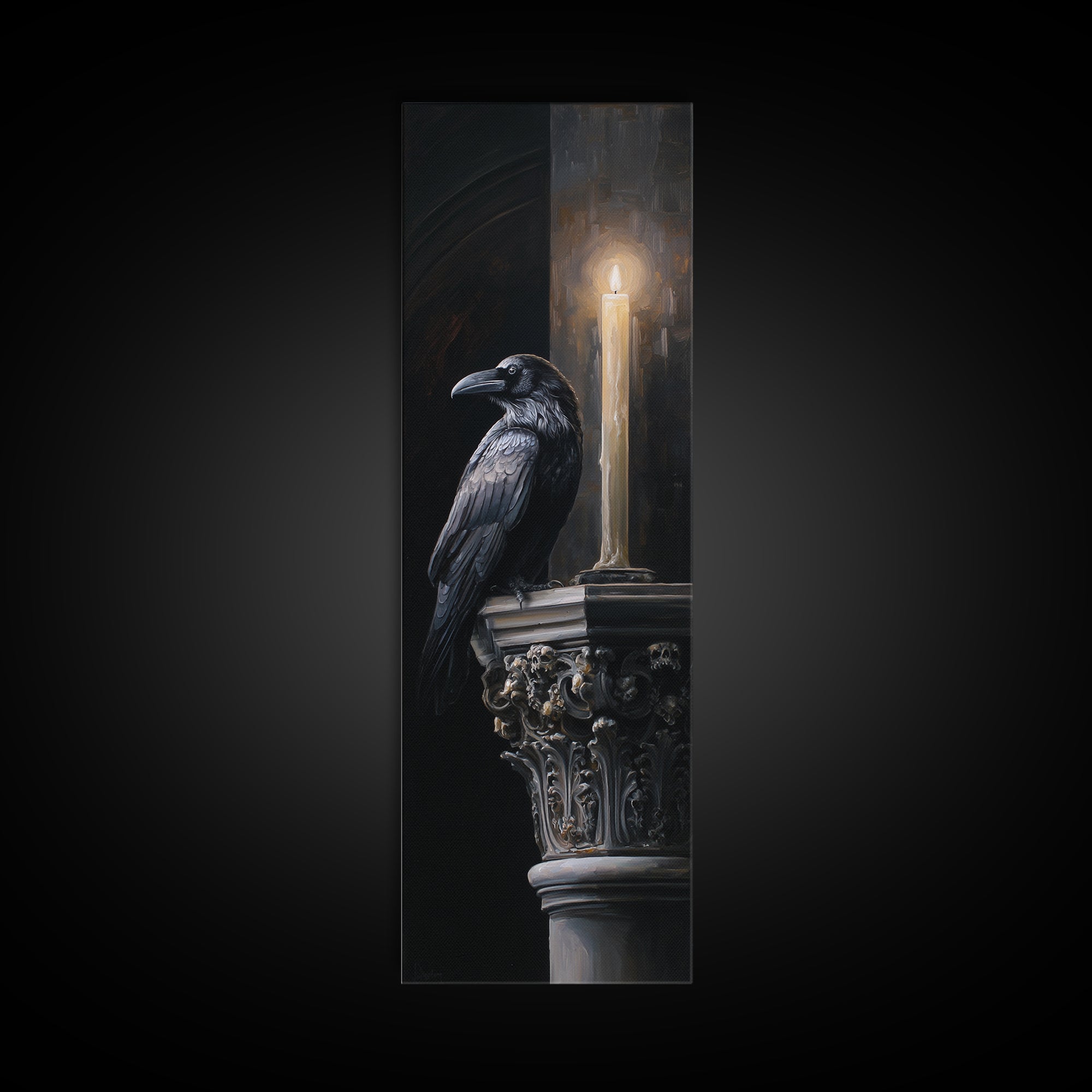 Raven on a Cathedral Gargoyle Canvas Print, Gothic Art, Fine Art Print, Living Room Decor, Fine Art, Gothic, Halloween Decor, GOT-1x3-13