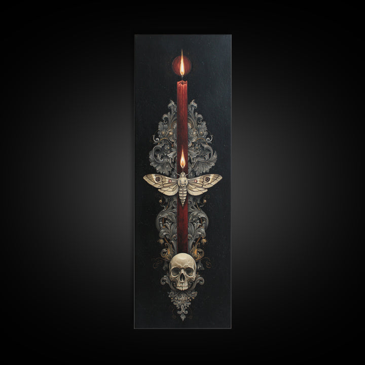 Moth and Skull Composition on Black Velvet Framed Canvas Print, Gothic Art, Living Room Decor, Fine Art, Gothic, Modern Decor, GOT-1x3-75
