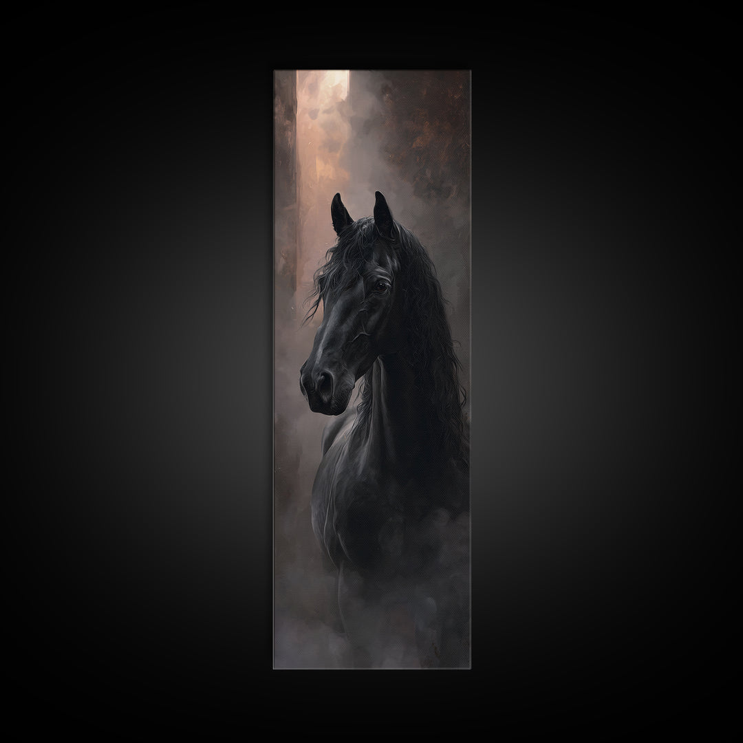 Black Horse with Flowing Mane in Fog Canvas Print, Gothic Art, Luxury Decor, Living Room Decor, Fine Art, Gothic, GOT-1x3-77