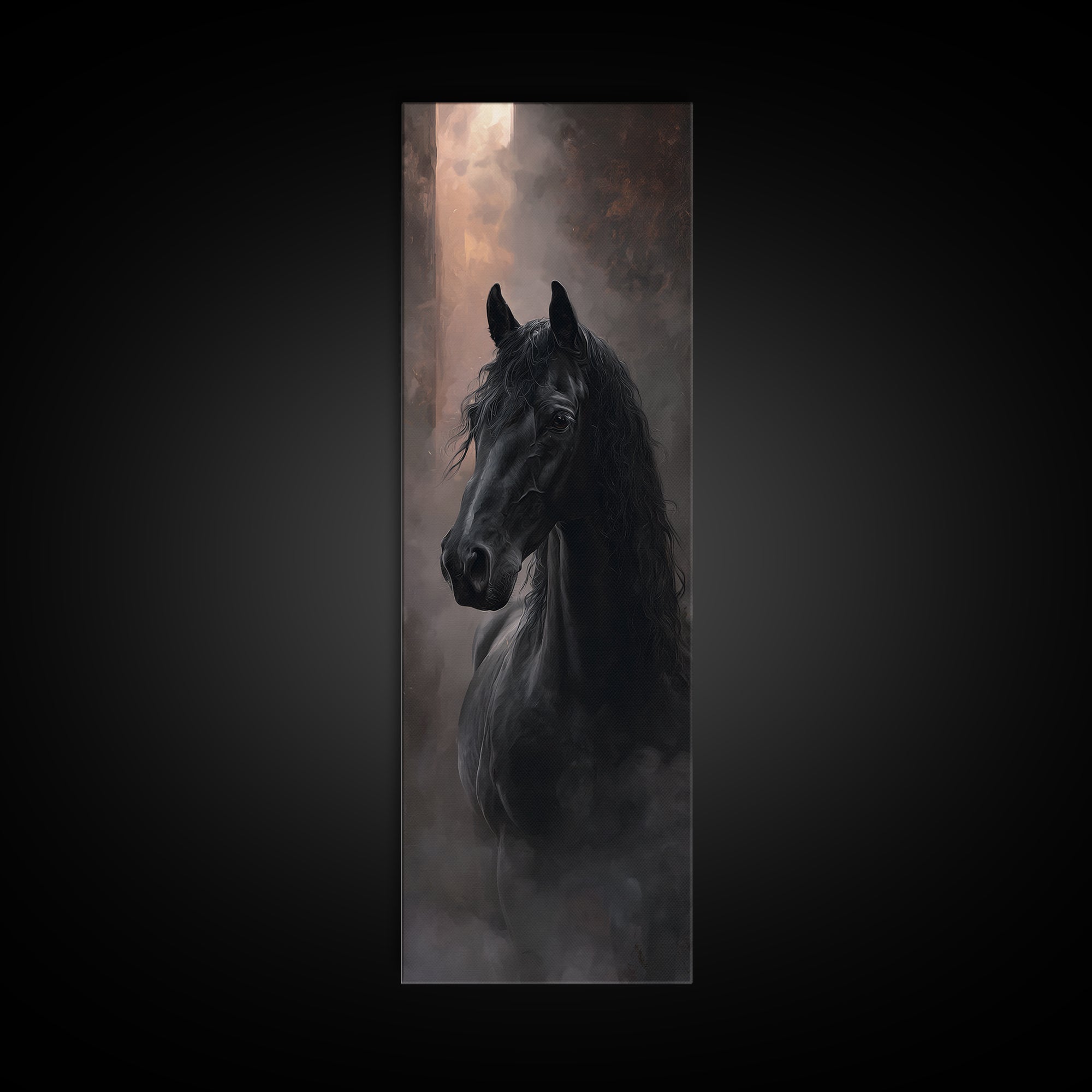 Black Horse with Flowing Mane in Fog Canvas Print, Gothic Art, Luxury Decor, Living Room Decor, Fine Art, Gothic, GOT-1x3-77
