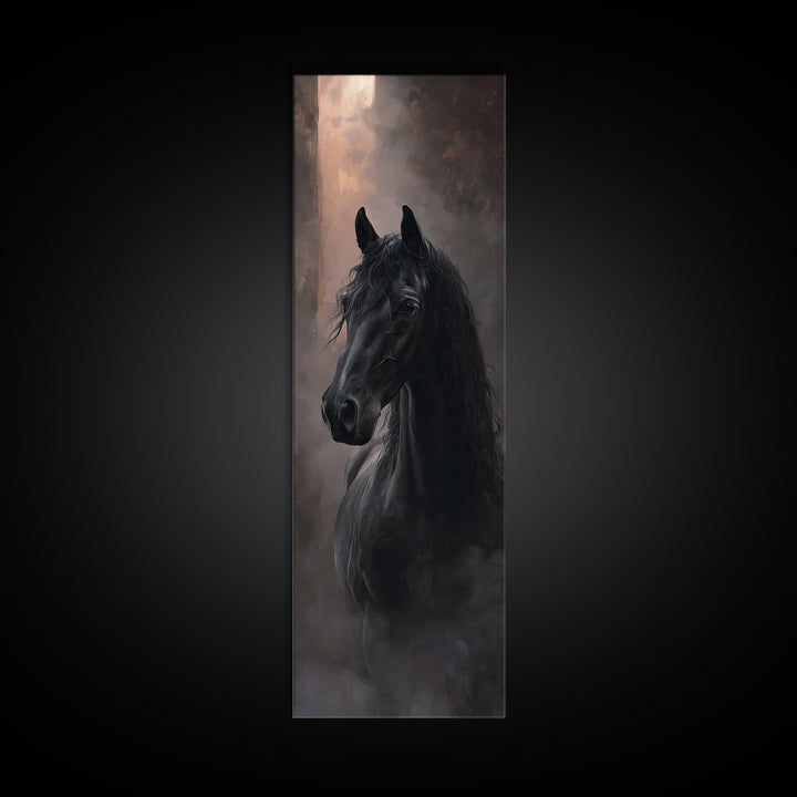 Black Horse with Flowing Mane in Fog Canvas Print, Gothic Art, Luxury Decor, Living Room Decor, Fine Art, Gothic, GOT-1x3-77